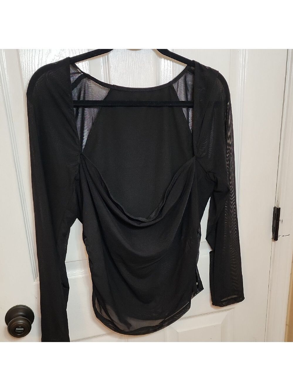 SHEIN Black Mesh Drape Blouse